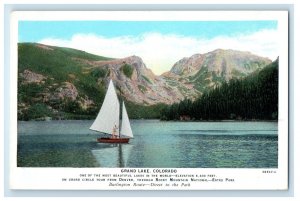 c1930s Boat Scene, On Grand Circle Tour from Denver, Grand Lake CO Postcard