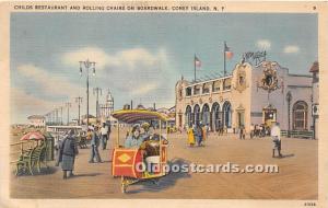 Childs Restaurant and Rolling Chairs on Boardwalk Coney Island, NY, USA Amuse...