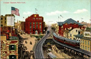 Vtg 1910s Cooper Square Railroad Trolley Horse & Wagon New York City NY Postcard