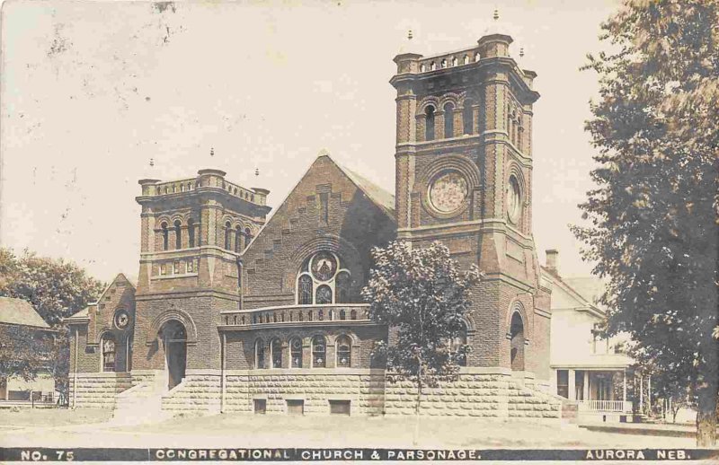 Congregational Church & Parsonage Aurora Nebraska 1910c RPPC Real Photo postcard