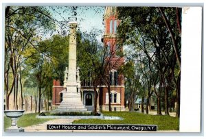 c1910 Court House and Soldier's Monument Owego New York NY Antique Postcard 