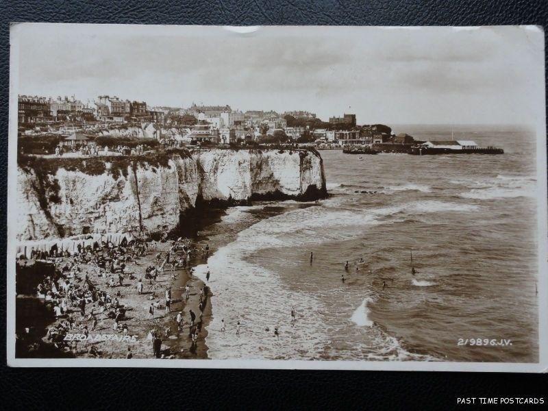 c1937 RPPC - Broadstairs - showing Town, Cliffs and Beach