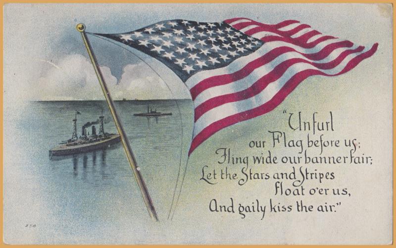 Patriotic-Unfurl our Flag before us... Flag in front of ships - 1919