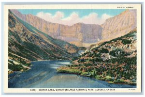 Banff Alberta Canada Postcard Wateron Lakes National Park Bertha Lake c1930's