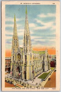 Vtg New York City NY St Patricks Cathedral 1940s Linen View Postcard