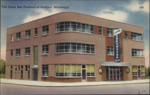 Gulfport Mississippi MS Union Bus Terminal Linen Postcard