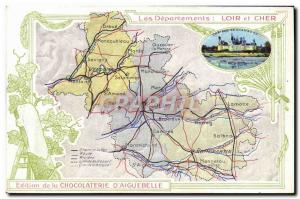 Old Postcard MAPS Chocolaterie d & # 39Aiguebelle Loir et Cher Chateau de Cha...