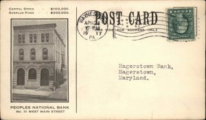 Hagerstown MD People's National Bank Banking Statement 1917 Vintage Postcard