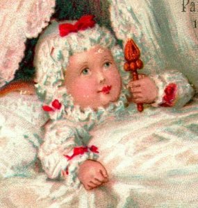 Victorian Trade Card Kennedys Paris & Millenery Philadelphia Baby w Rattle M10