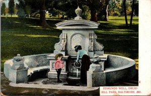 Edmunds Well Druid Hill Park Woman Drawing Water Baltimore Maryland Postcard