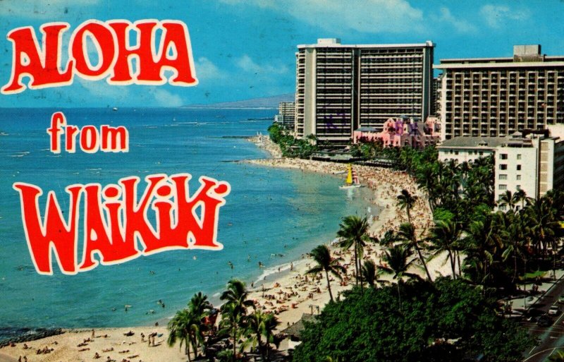 Hawaii Waikiki Beach Hawaii Chrome Postcard 08.85
