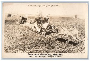 Miles City Montana MT Postcard RPPC Photo Men Car Caching Rabbit c1940's Vintage