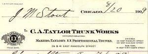 1909 CHICAGO IL C.A. TAYLOR TRUNK WORKS XX TRUNKS BILLHEAD INVOICE Z4061