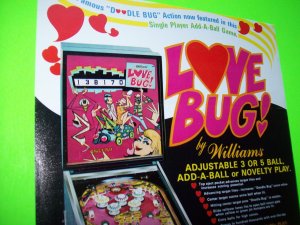 LOVE BUG Original 1971 Flipper Game Pinball Machine Promo Sales Flyer