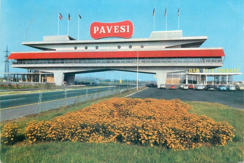 Italy Milano-Brescia highway bar restaurant auto grill PAVESI 1964 postcard 