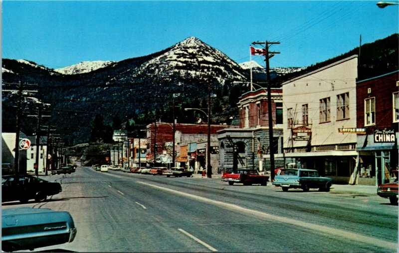 Postcard BC Rossland Columbia Avenue Classic Cars Pepsi Cola Sign RARE 1960s K52