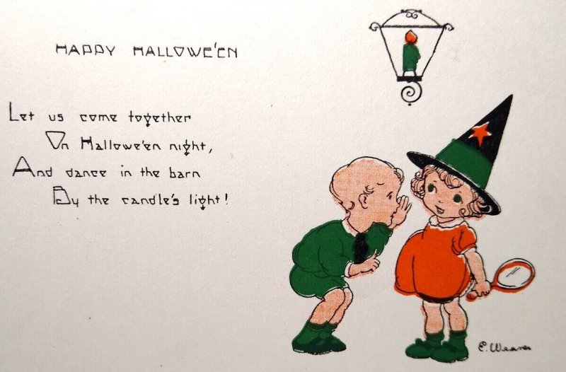 Halloween Postcard Witch Girl Children Weaver Series 2399 Fantasy Original