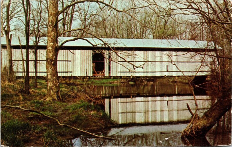 Richland County Rome Ohio Black Fork Creek Scenic Covered Bridge Chrome Postcard 