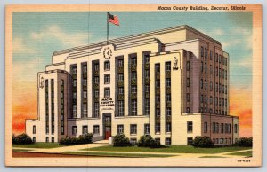 Decatur Illinois~Macon County Bldg Exterior View~Art Deco~Vintage Linen Postcard