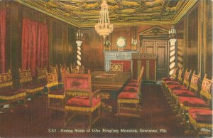 John Ringling Dining Room Sarasota Florida FL Linen Postcard