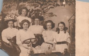 Vintage Postcard 1910's Family Picture Beautiful Women Sitting Down on Car