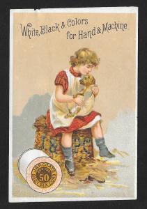 VICTORIAN TRADE CARD Coats' Thread Girl Petting Dog