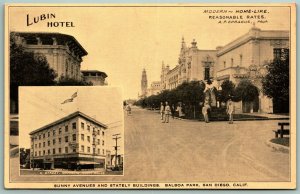 Lubin Hotel C Street View Balboa Park San Diego CA UNP Sepia DB Postcard J5