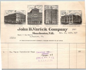 1926  John B. Varick Company  Manchester  New Hampshire  Receipt   6 x 8