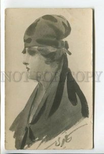 439142 ART DECO Lady Head FASHION Headscarf Vintage postcard FRANCE