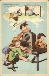 Radio Children Listen to Soccer Football Game Postcard