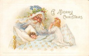 SANTA CLAUS Blue Robe MERRY CHRISTMAS Children 1910 Embossed Vintage Postcard