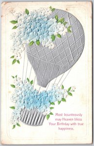 Most Bounteously Birthday, Embossed Hot Air Balloon,  Forgot-Me-Not, Postcard
