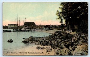 KENNEBUNKPORT, ME Maine ~ BOAT HOUSE & LANDING  c1910s York County Postcard