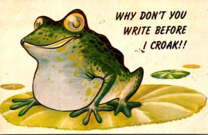 Humour Frog On Lily Pad Why Don't You Write Before I Croack