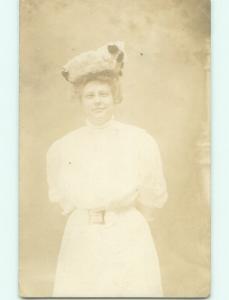 1905 rppc fashion WOMAN IN STRANGE FUR HAT Binghamton New York NY v5097