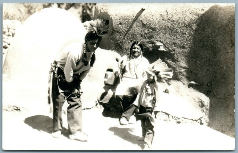 AMERICAN INDIAN FAMILY TAOS PUEBLO ANTIQUE REAL PHOTO POSTCARD ALBERT LIJAN RPPC