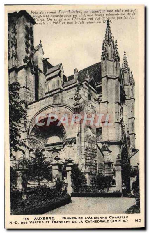 Old Postcard Auxerre Ruins Of L & # 39Ancienne Chapel Nd Virtues and transept...