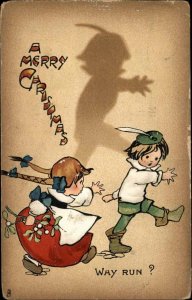 Tuck Christmas Ser 3620 Little Girl Chases Boy with Mistletoe c1910 Postcard 