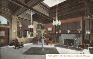 Main Lobby Interior THE CORNELIUS Portland, OR Hotel 1910 Vintage Postcard