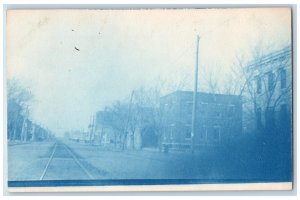 Iola Kansas KS Postcard RPPC Photo Main Street View Cyanotype c1940's Vintage