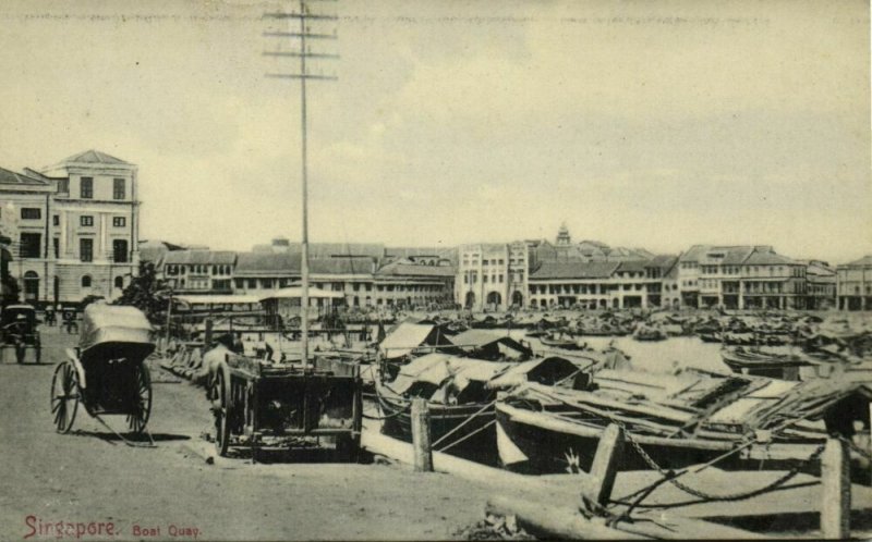 straits settlements, SINGAPORE, Boat Quay, Rickshaw (1910s) Postcard