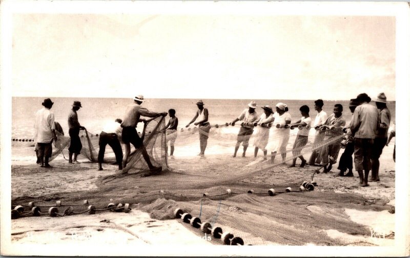 Real Photo Postcard Hukilau Nets Hawaiian Islands~1887