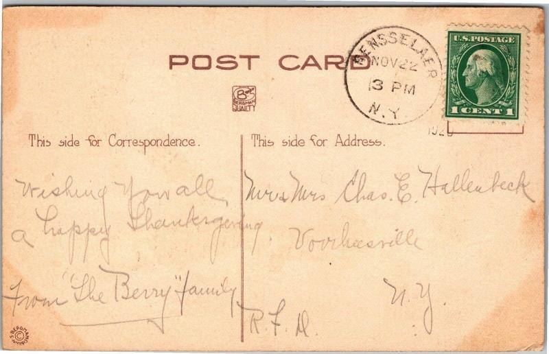 Joyous Thanksgiving, Butler Waiter Footman Serving Turkey c1920 Postcard M11