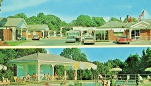 Postcard Two Views of Magnolia  Motel. Pool and Old Chrome Cars. Vicksburg,MI S3