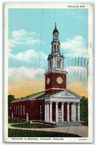 1949 Memorial Hall University Kentucky Exterior Lexington Kentucky KY Postcard