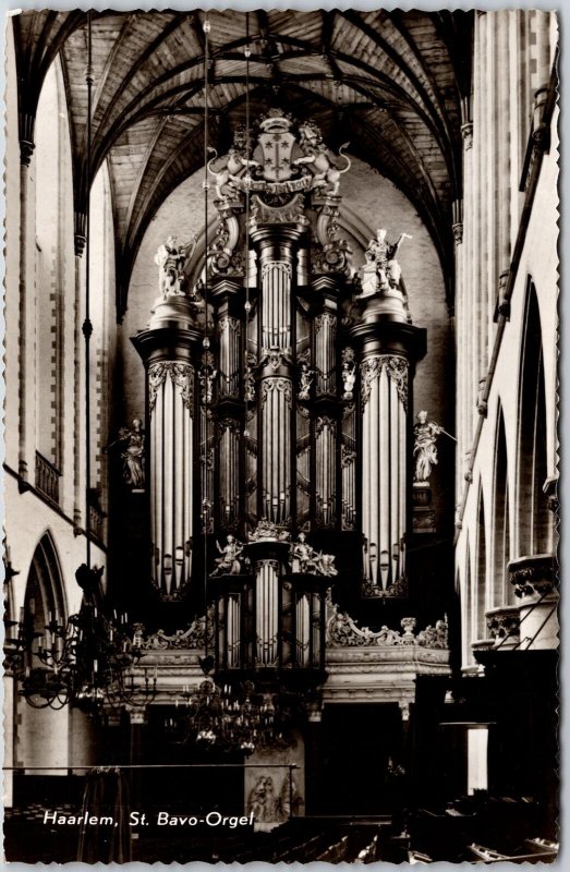 Haarlem St. Bavo Orgel Netherlands Chapel Sculpture Real Photo RPPC Postcard