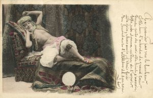 PC CPA RISQUE NUDE FEMALE, BELLY DANCER POSING, VINTAGE POSTCARD (b7780)