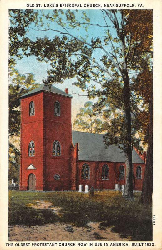 Suffolk Virginia Old St Lukes Episcopal Church Exterior Antique Postcard K10799