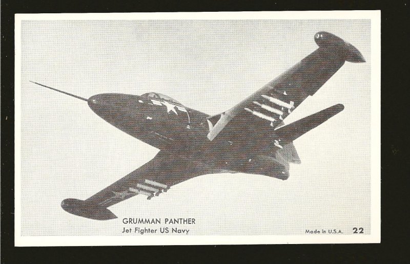 US Navy Grumman Panther Jet Fighter Black & White Vintage Postcard Unposted