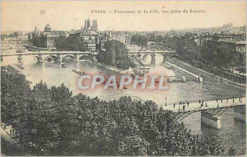 Postcard Old Paris Panorama of the City View from the Louvre